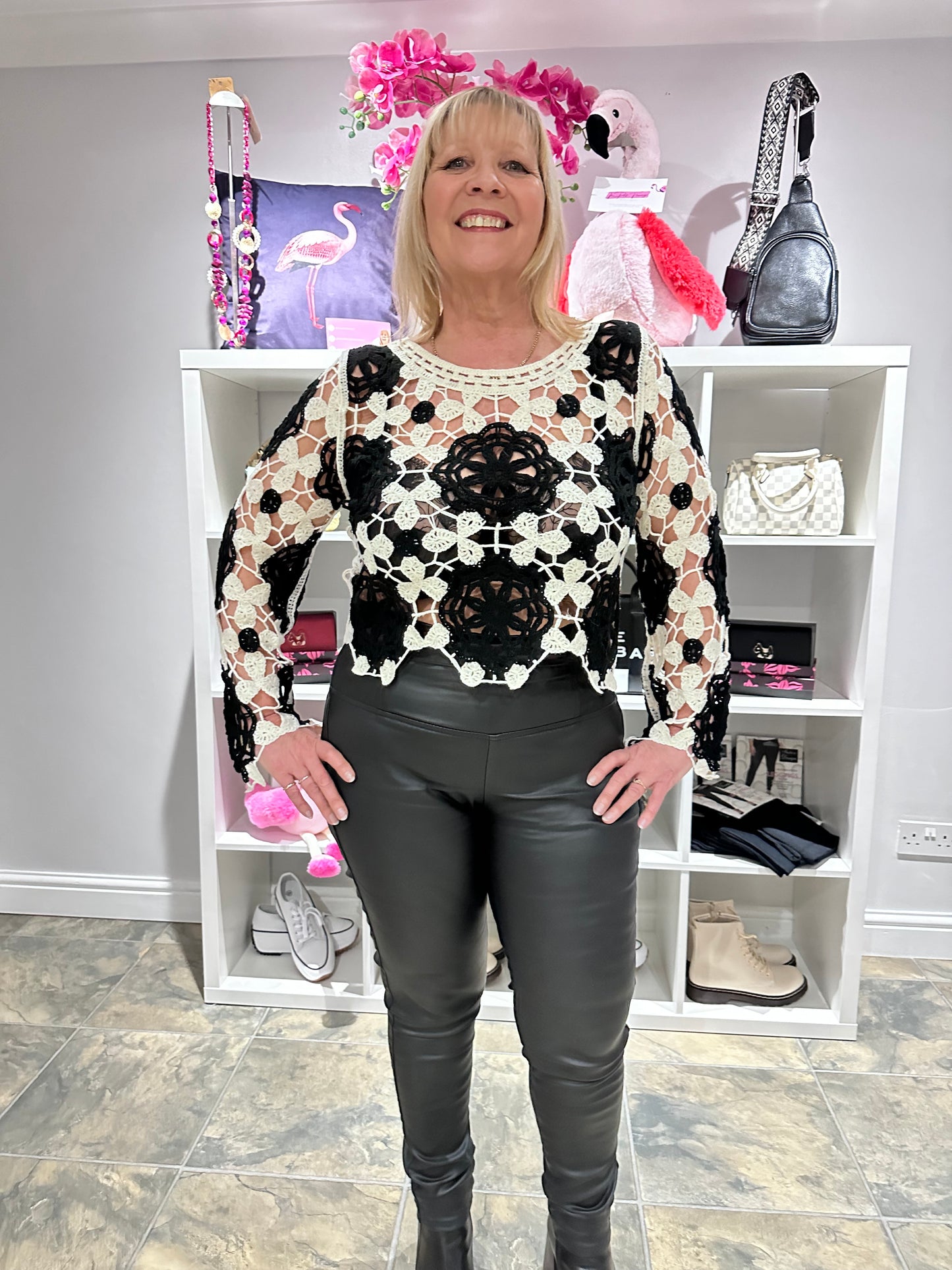 Black & Cream Crochet Top