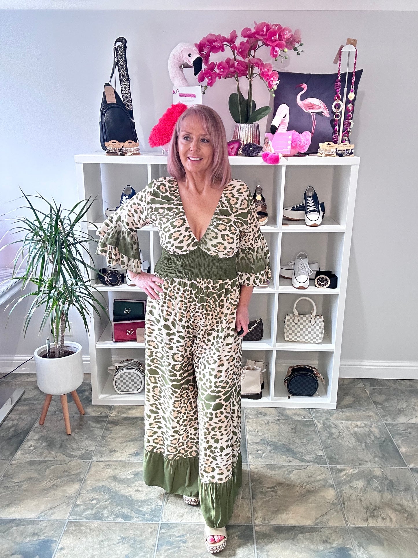 Jumpsuit khaki Leopard