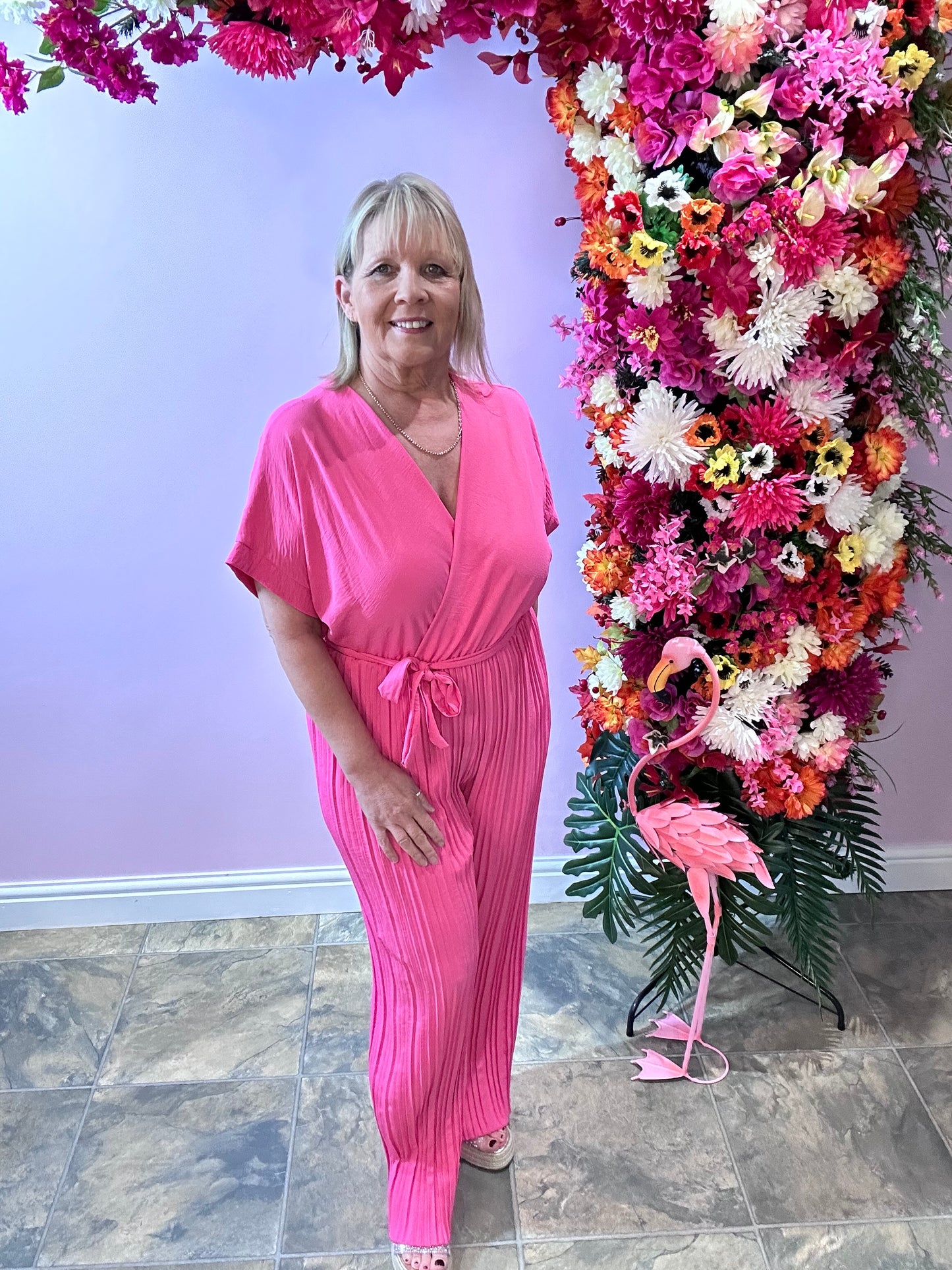 Flamingo Pink Pleated Jump suit