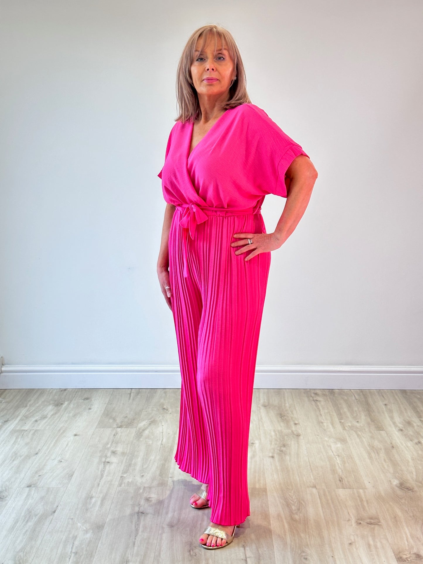 Flamingo Pink Pleated Jump suit