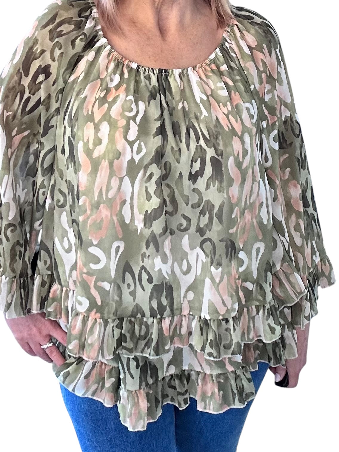 Khaki frill Blouse