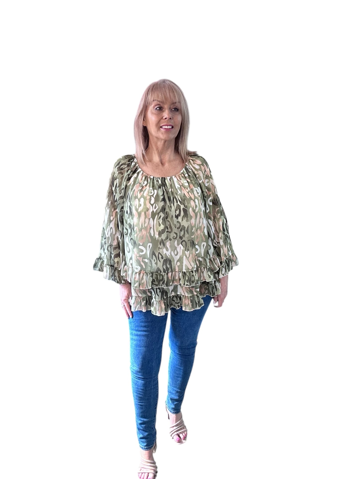 Khaki frill Blouse