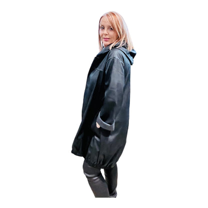 Black wet look coat