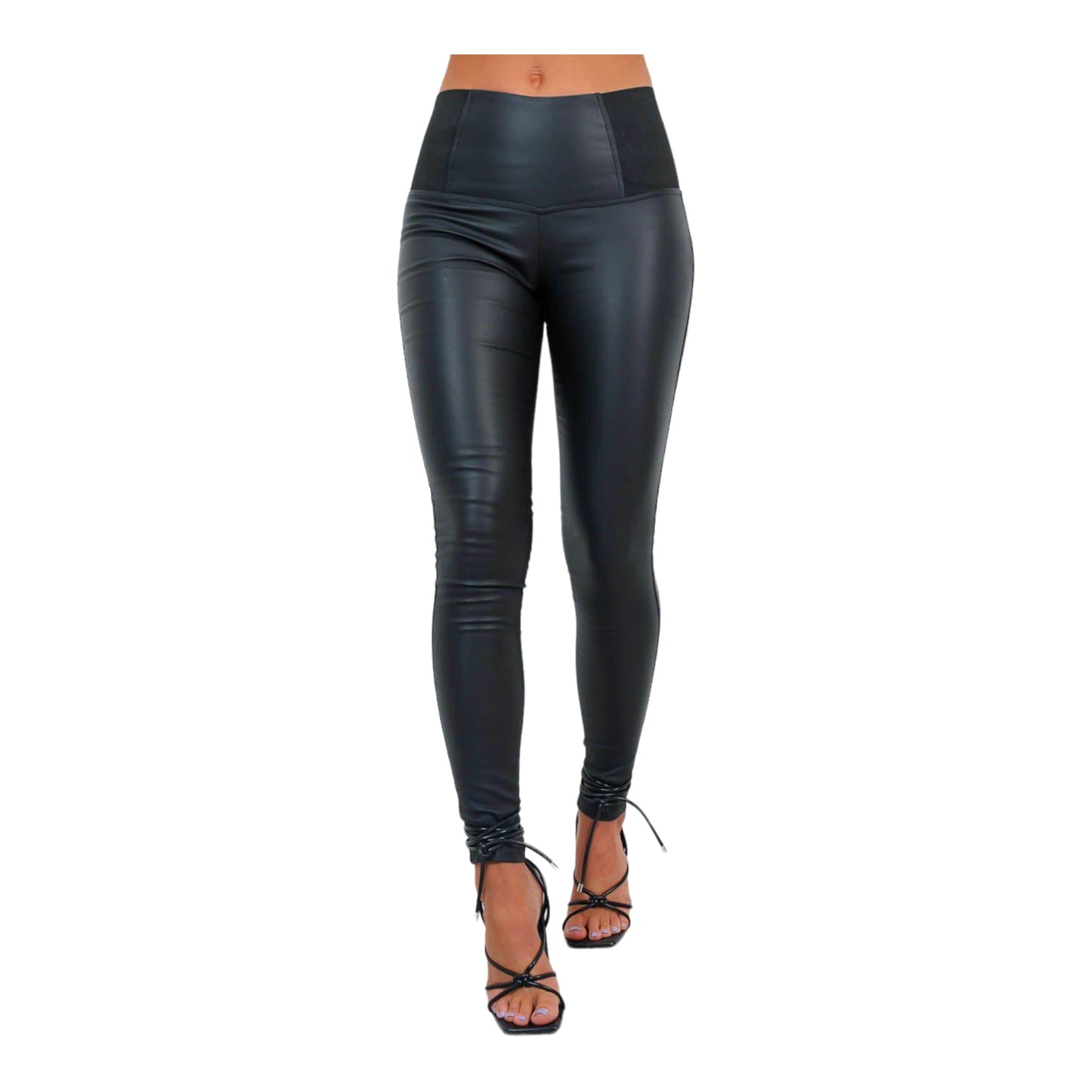 High waist Black PU leggings