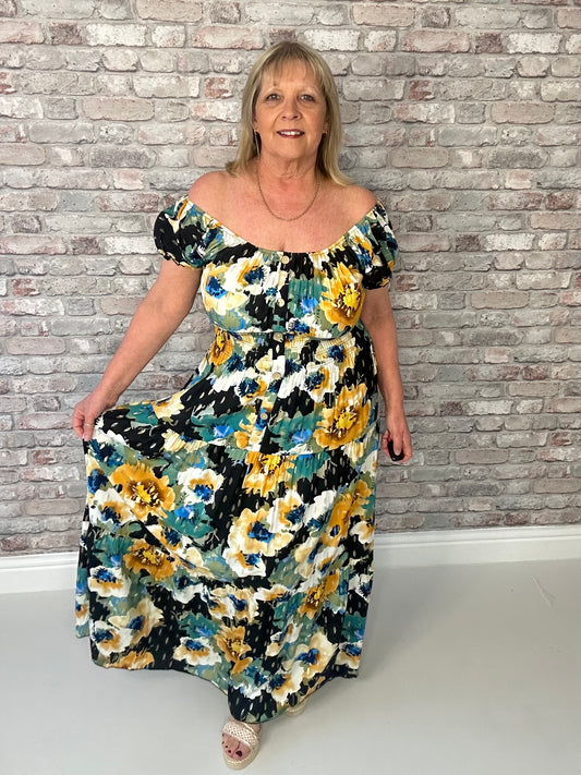 Black flower magic-maxi dress