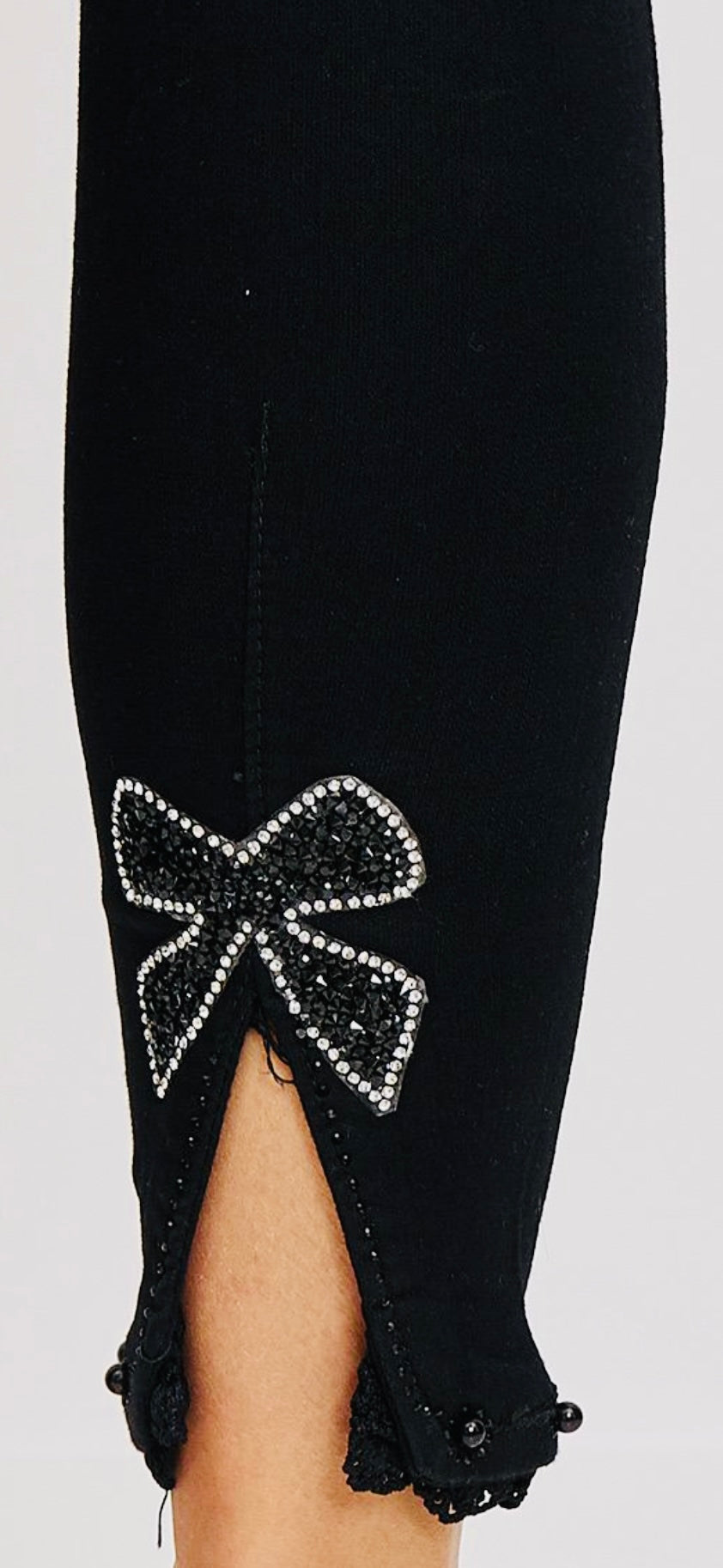 Black Diamanté Bow Jeans