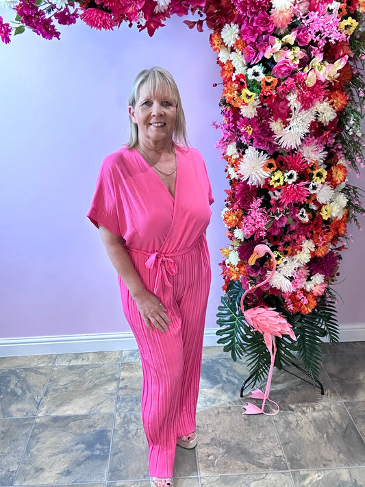 Flamingo Pink Pleated Jump suit