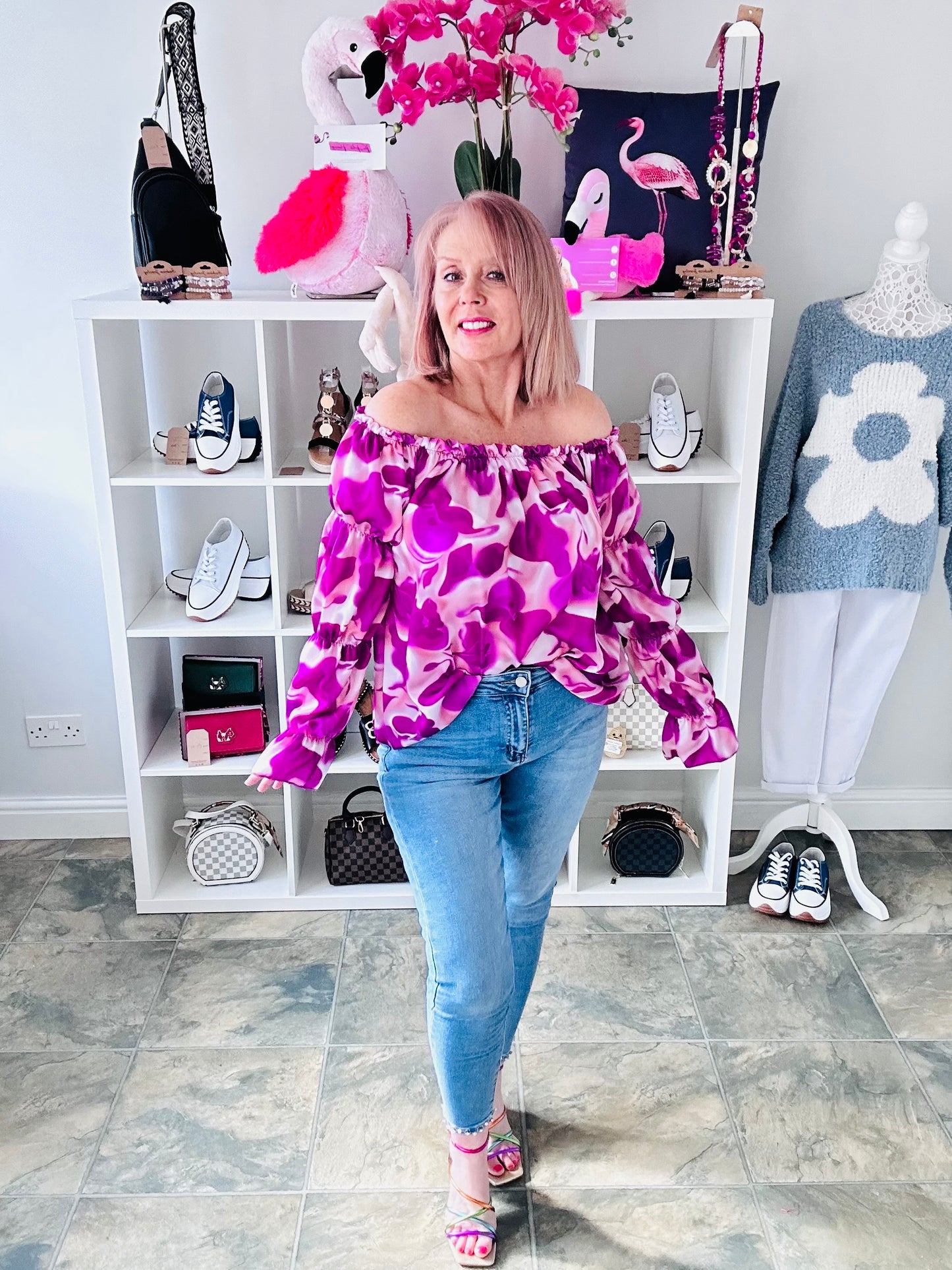 Pink Silky Bardot Blouse