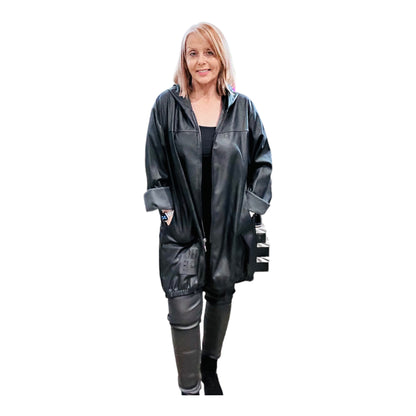 Black wet look coat