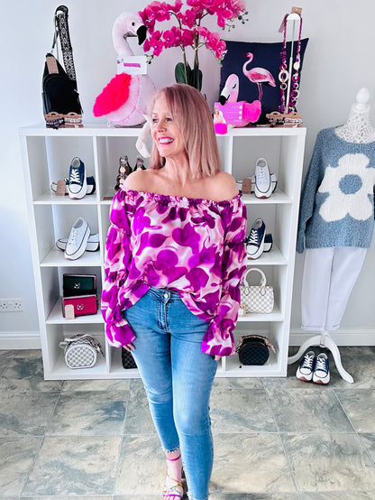 Pink Silky Bardot Blouse