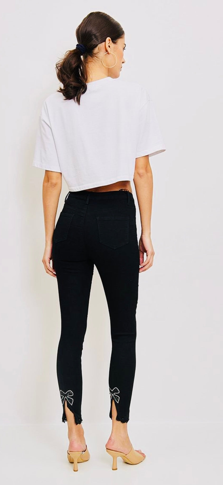 Black Diamanté Bow Jeans