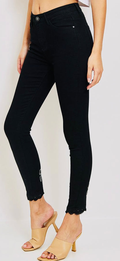 Black Diamanté Bow Jeans