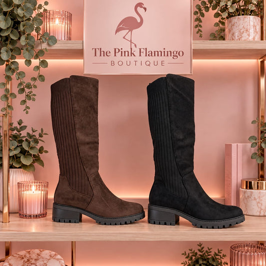 Stretch knee length boots