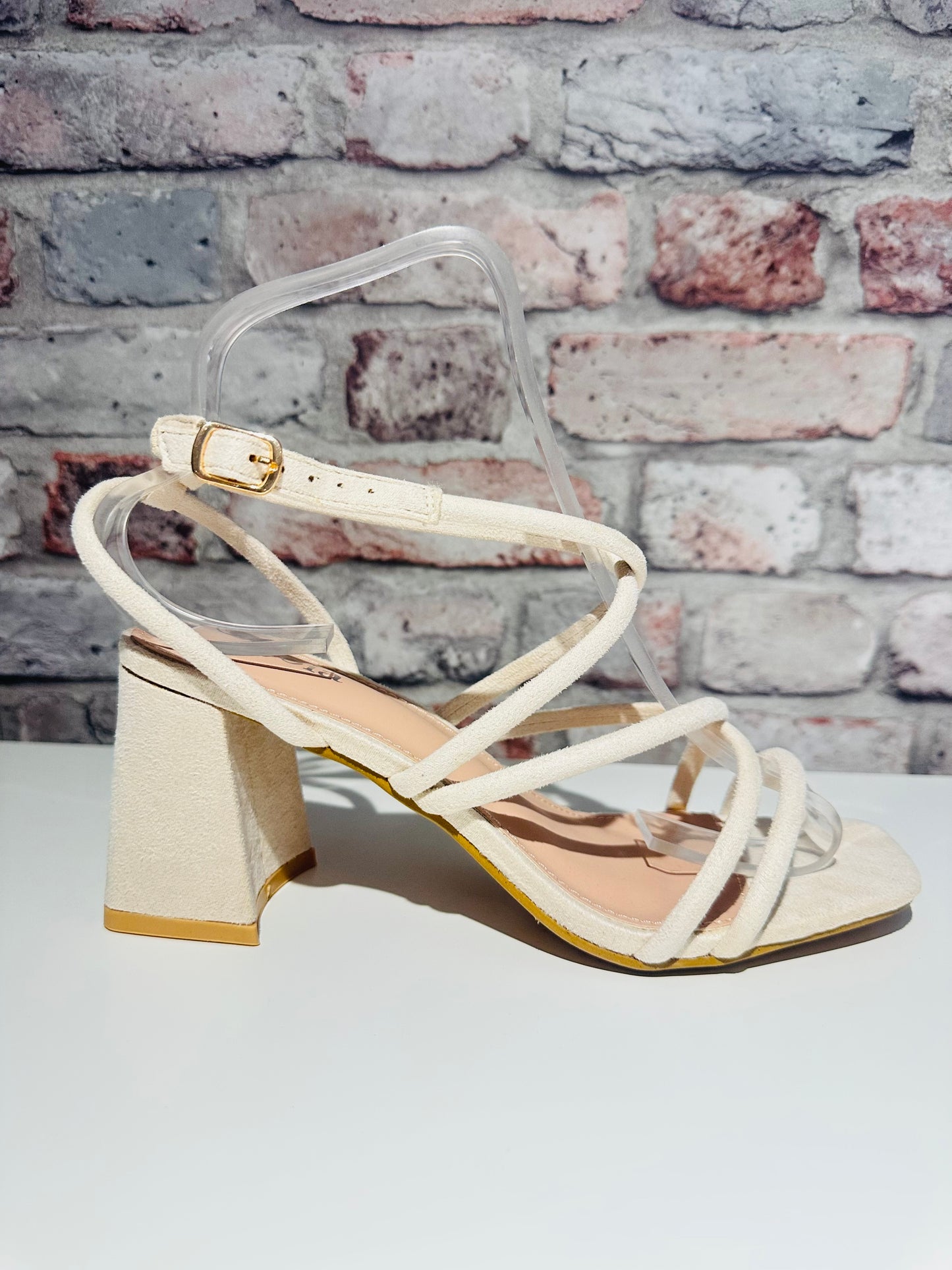 Cream block heel sandal