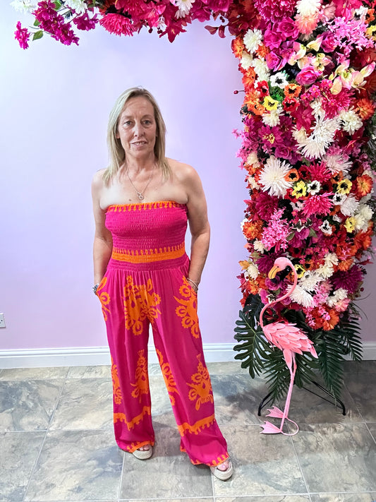 Paisley Jumpsuit Hot Pink