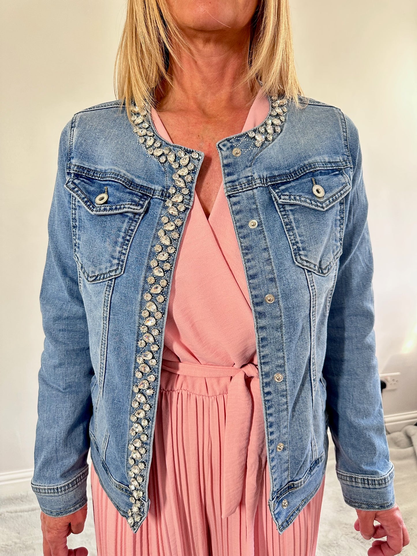 Diamante Denim Jacket Light Blue