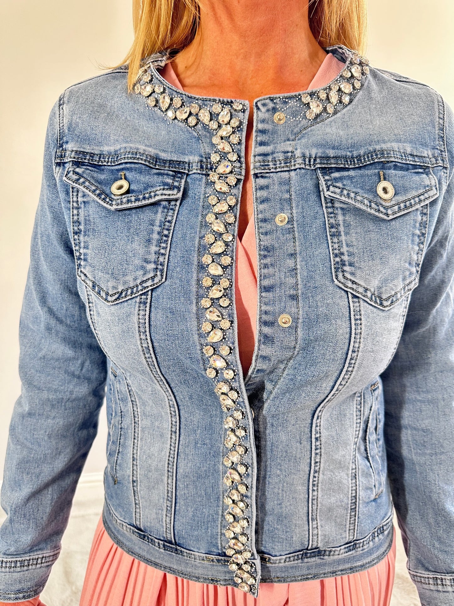 Diamante Denim Jacket Light Blue