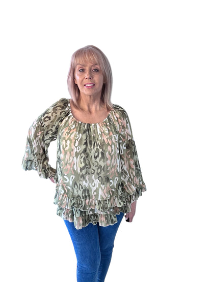 Khaki frill Blouse